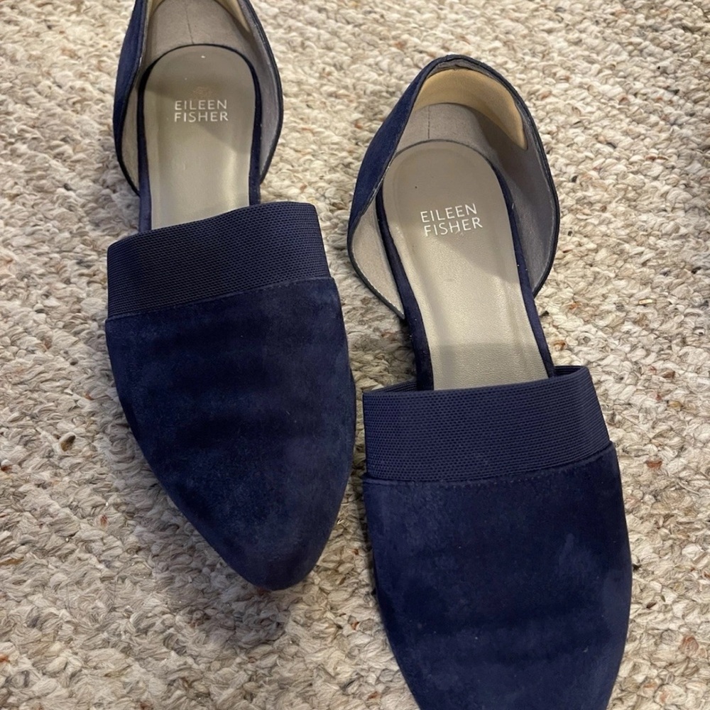 Eileen Fisher Ida Flats Loafers Shoes Womens Size 8 Blue Suede Side Cut Out